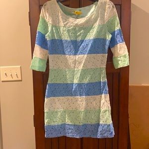 Lucy Paris blue, green, white pastel short a-line dress.